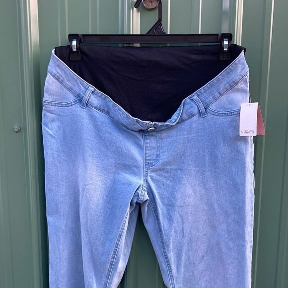 Women's Maternity Crop Flare Frayed Hem Jeans Pants Size L - Picture 2 of 9